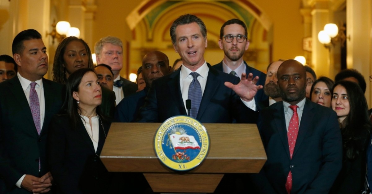 California Gov. Gavin Newsom discusses his decision to place a moratorium on the death penalty during a news conference at the Capitol, Wednesday, March 13, 2019, in Sacramento, Calif. (AP Photo)