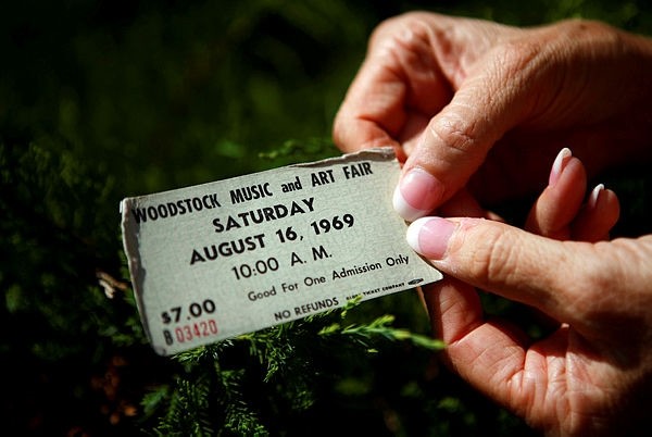 An original ticket at the site of the original Woodstock Music Festival in Bethel, New York.