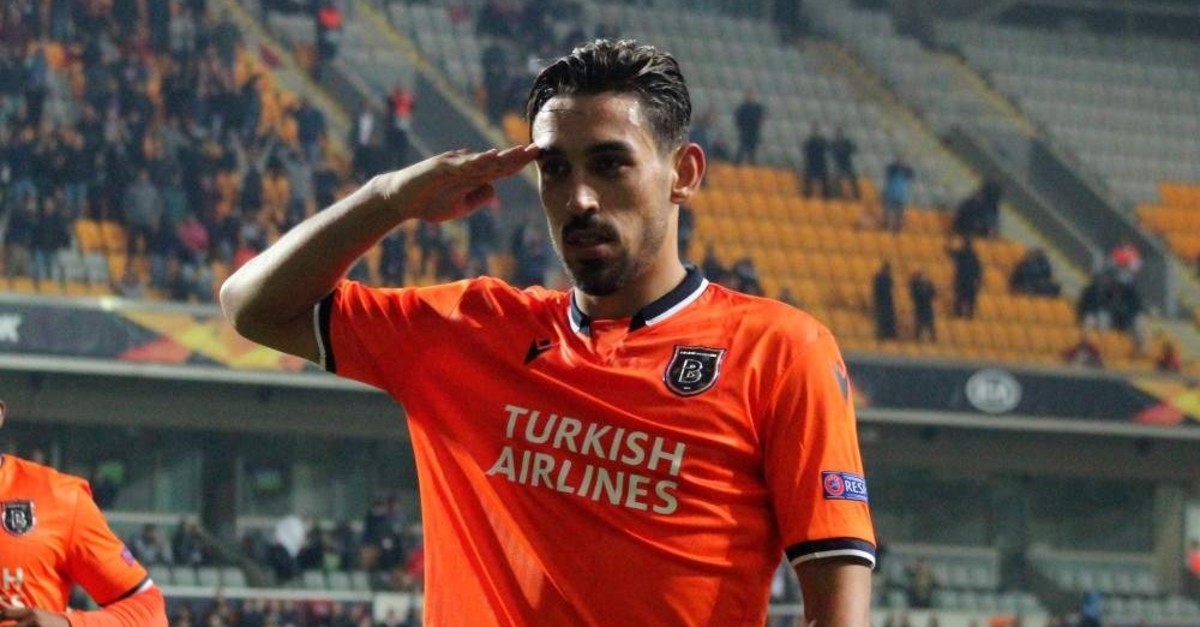 ?rfan Can Kahveci gave a military salute after his goal against Wolfsberger, in Istanbul, Oct. 24, 2019. (IHA Photo)