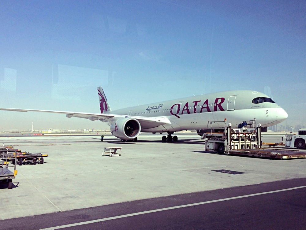 Photo shows a parked Qatari plane in Hamad International Airport in Doha, Qatar. (AP PHOTO)
