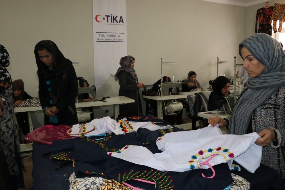 Women work at a textile workshop furnished by Tu0130KA in Baghlan, Afghanistan.
