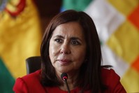 Bolivia's Foreign Minister Karen Longaric attends a press conference introducing the newly appointed ambassador to the United States, at the Foreign Ministry in La Paz, Bolivia, Thursday, Nov. 28, 2019. (AP Photo)