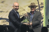 Deputy Secretary General of Istanbul Metropolitan Municipality Adil Karaismailou011flu (L) and Mick Scarsbrook at the Istanbul International Environment Summit.