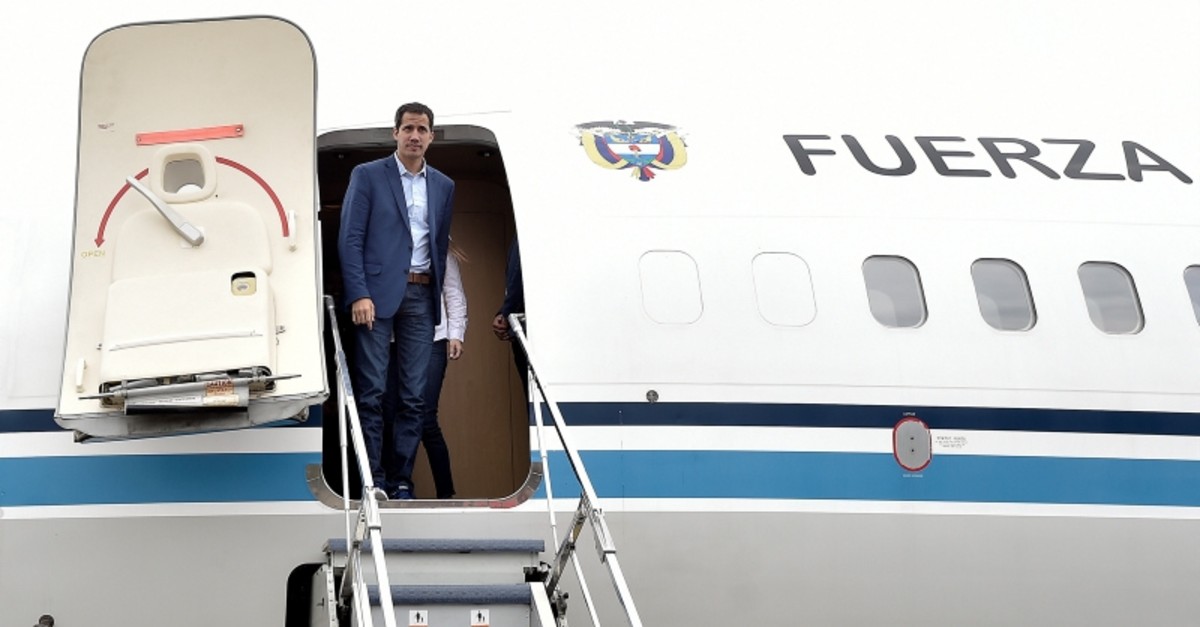Venezuelan opposition leader Juan Guaido, arrives at the CATAM air base in Bogota, Colombia February 24, 2019. (Reuters Photo)