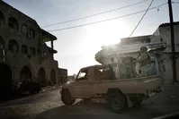 Saudi-led coalition backed forces on patrol, Mocha, Yemen, Feb. 12, 2018.