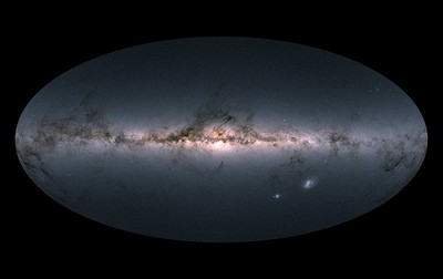 This image provided by the European Space Agency ESA, is Gaia's all-sky view of our Milky Way Galaxy and neighboring galaxies, based on measurements of nearly 1.7 billion stars (AP Photo)