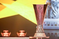 The UEFA Europa League Trophy is displayed during the draw for UEFA Europa League football tournament at The Grimaldi Forum in Monaco on Aug. 31, 2018. (AFP Photo)