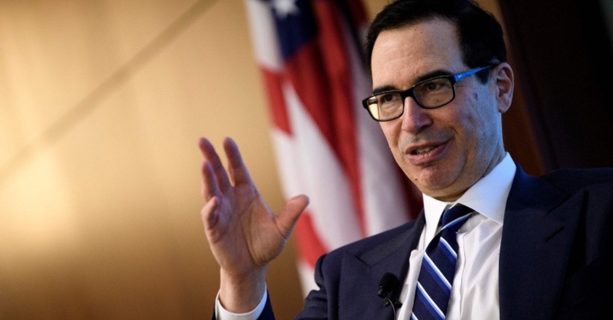 U.S. Secretary of the Treasury Steven Mnuchin speaks during a conference on ,Fintech and the Future of Banking,, at the Federal Deposit Insurance Corporation on April 24, 2019, in Arlington, Virginia. (AFP Photo)