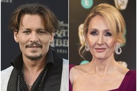 In this combination photo, Johnny Depp (L) appears at the LA premiere of ,Pirates of the Caribbean: Dead Men Tell No Tales, on May 18, 2017 and J.K. Rowling at the BAFTA Film Awards in London on Feb. 12, 2017. (AP Photo)