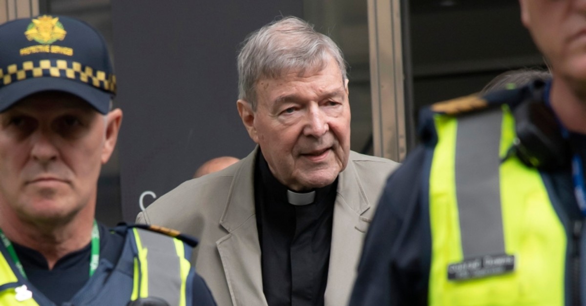 Cardinal George Pell leaves the County Court in Melbourne, Australia, Tuesday, Feb. 26, 2019. (AP Photo)