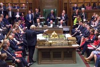 A video grab from footage broadcast by the Parliamentary Recording Unit (PRU) shows Boris Johnson as he stands at the dispatch box and speaks in the House of Commons in London on September 3, 2019, as he gives a statement. (AFP Photo)