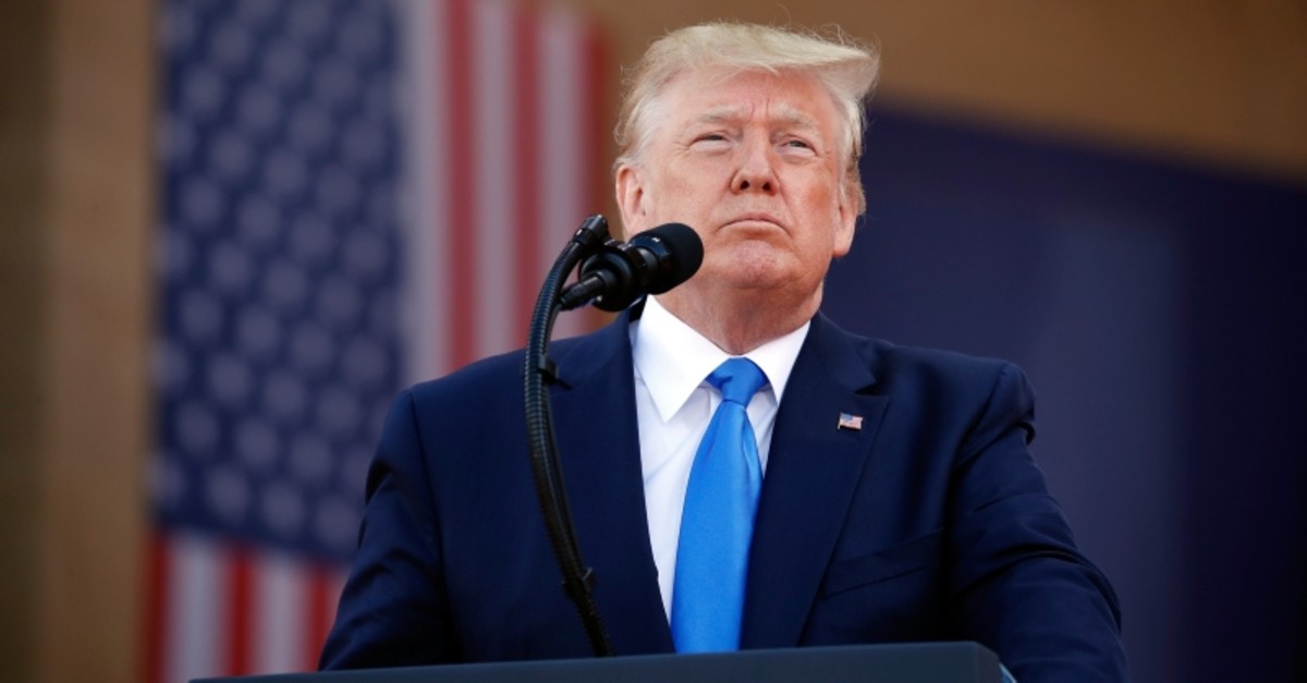 President Donald Trump speaks during a ceremony to commemorate the 75th anniversary of D-Day at The Normandy American Cemetery, Thursday, June 6, 2019, in Colleville-sur-Mer, Normandy, France. (AP Photo)