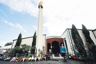 A visitor leaves the Al Noor mosque, one of the mosques where some 51 people were killed by a white supremacist gunman during Friday prayers in Christchurch, New Zealand, April 5, 2019. 