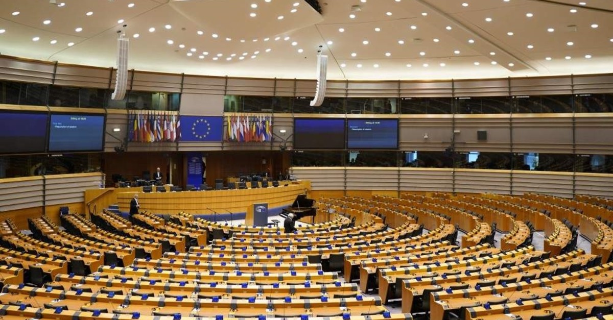 A picture taken on Jan. 29, 2020, shows the European Parliament room ahead of a plenary session in Brussels. (AFP Photo)