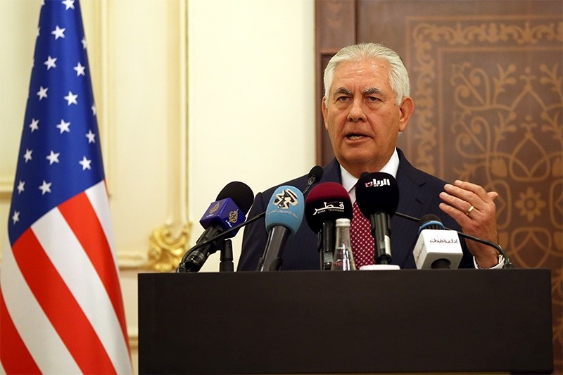 US Secretary of State Rex Tillerson attending a news conference in Doha (AA Photo)