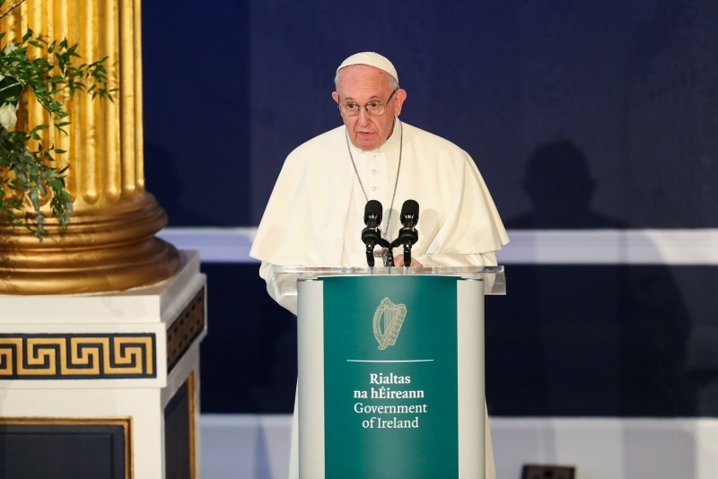 Pope Francis speaks during his visit at Dublin Castle, in Dublin, Ireland, August 25, 2018. (EPA Photo)