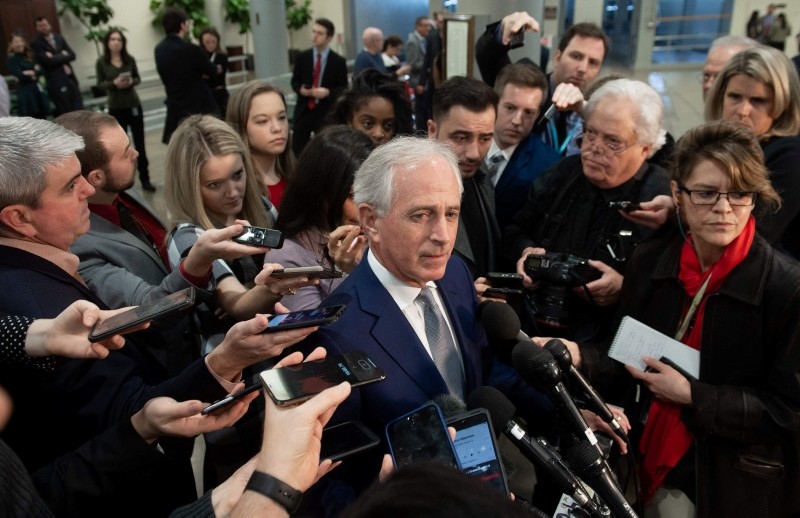 US Senator Bob Corker, Republican of Tennessee, speaks to the media following a briefing from CIA Director Gina Haspel on the killing of journalist Jamal Khashoggi, December 4, 2018 on Capitol Hill in Washington, DC. (AFP Photo)