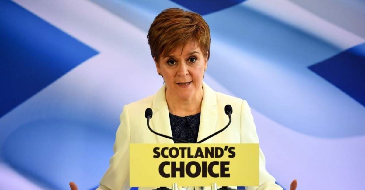 Scotland's First Minister, and leader of the Scottish National Party (SNP), Nicola Sturgeon delivers a speech outlining her plans regarding Scottish Independence during an SNP event at Dynamic Earth, central Edinburgh, Jan. 30, 2020. (AFP)