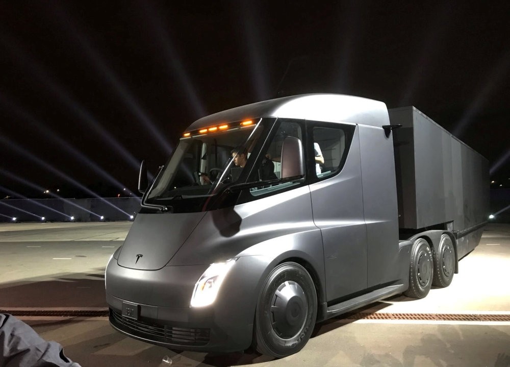 Tesla's new electric semi truck is unveiled during a presentation in Hawthorne, California.