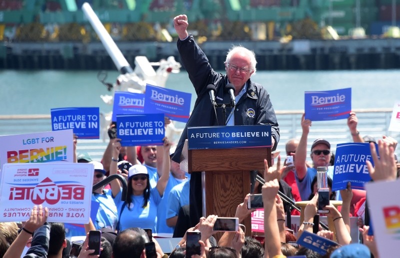 This file photo taken on May 27, 2016 shows Democratic Party candidate Bernie Sanders speaking on May 27, 2016 in the San Pedro port district of Los Angeles, California (AFP Photo)
