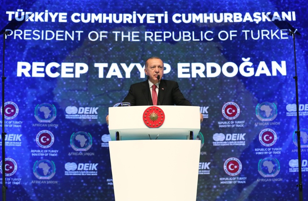 President Recep Tayyip Erdou011fan speaks at the 2nd Turkey-Africa Economy and Business Forum in Istanbul, Oct. 10.