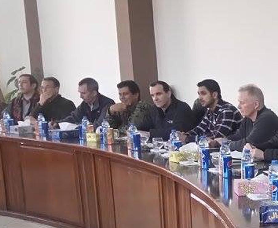 Trumpu2019s special envoy to Deash (third from the right) sits side by side with the most wanted PKK terrorist u015eahin Cilo at a meeting in Kobani in 2016.