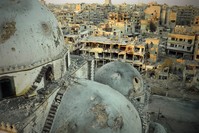 The Khalid ibn al-Walid Mosque seen after being partially destroyed in clashes during the Syrian civil war, Homs province, Syria, July 25, 2013.