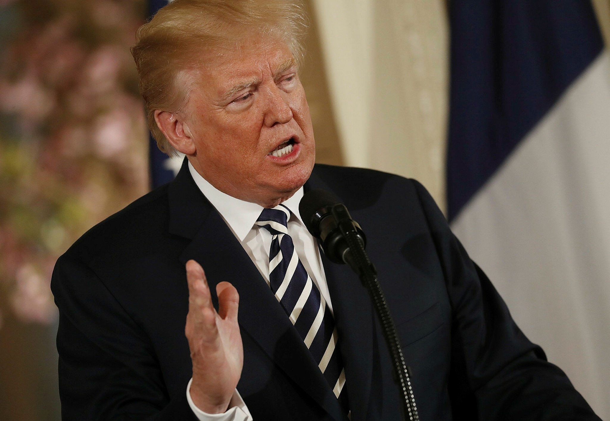 US President Donald J. Trump speaks as he holds a joint press conference with French President Emmanuel Macron at the White House in Washington, DC, USA, 24 April 2018. (EPA Photo)