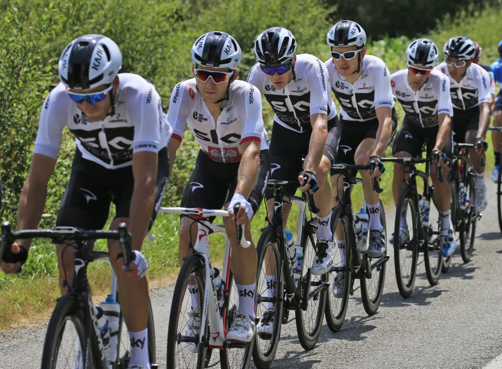 Team Sky competes in the fourth stage of Tour de France on Jul. 10.