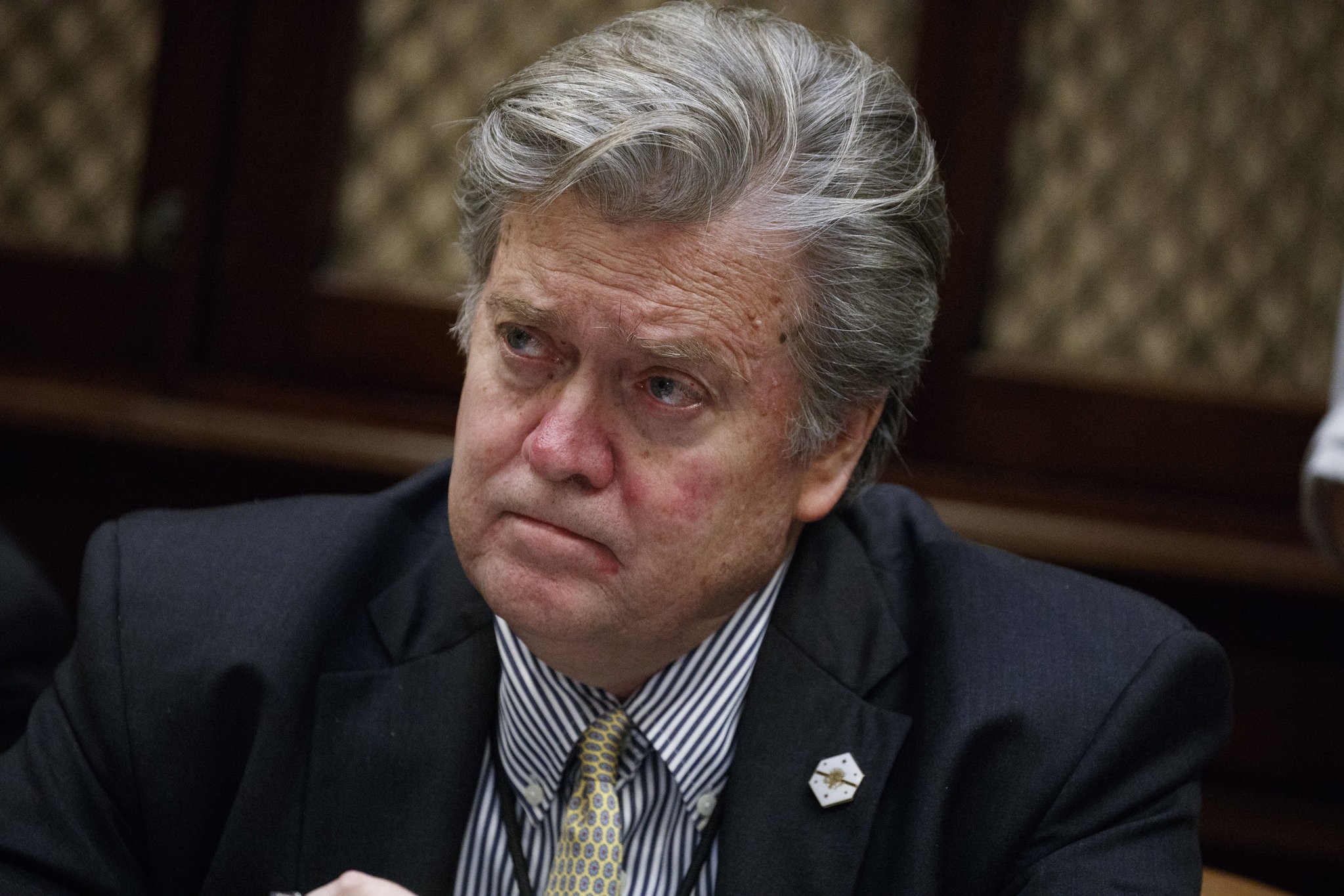 In this Feb. 7, 2017 file photo, White House chief strategist Steve Bannon is seen in the Roosevelt Room of the White House in Washington. (AP Photo)