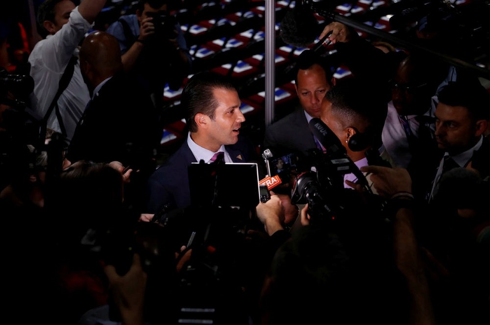 Donald Trump Jr. gives a television interview at the 2016 Republican National Convention in Cleveland, Ohio U.S. July 19, 2016.  (REUTERS Photo)