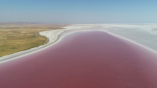 بحيرة الملح في أكسراي التركية تصطبغ باللون الأحمر كل عام.. إليك السبب