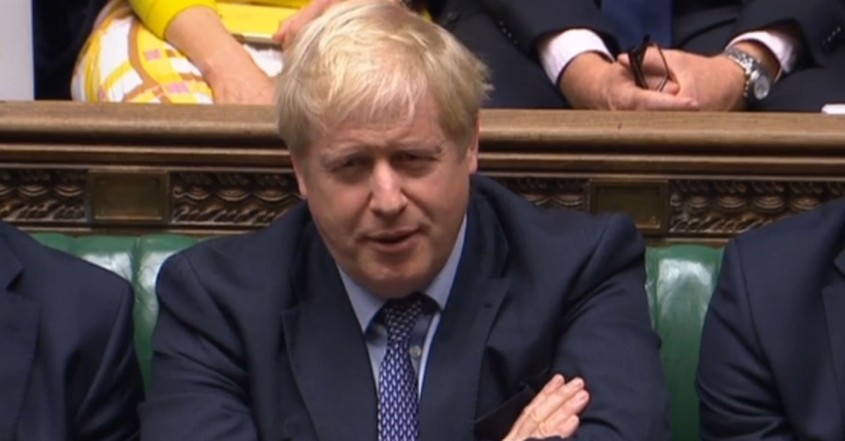 A video grab from footage broadcast by the UK Parliament's Parliamentary Recording Unit (PRU) shows Britain's Prime Minister Boris Johnson reacts as Britain's main opposition Labour Party leader Jeremy Corbyn speaks on a point of order. (AFP Photo)