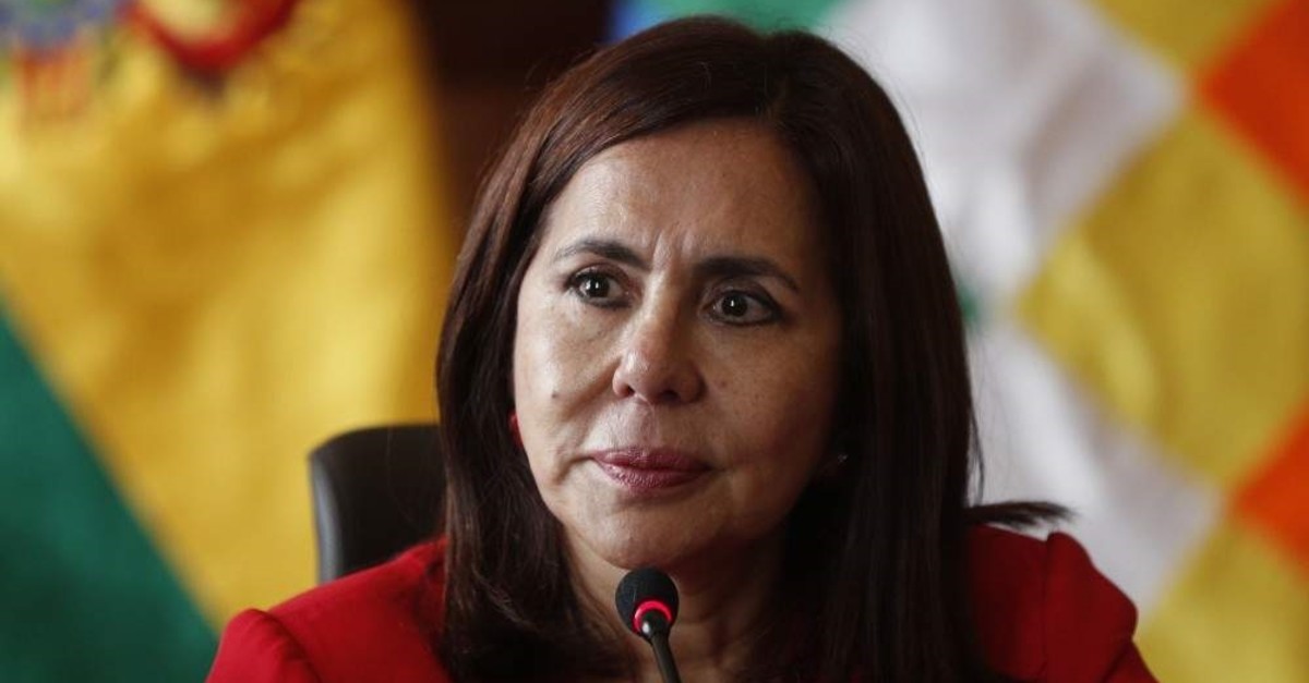 Bolivia's Foreign Minister Karen Longaric attends a press conference introducing the newly appointed ambassador to the United States, at the Foreign Ministry in La Paz, Bolivia, Thursday, Nov. 28, 2019. (AP Photo)