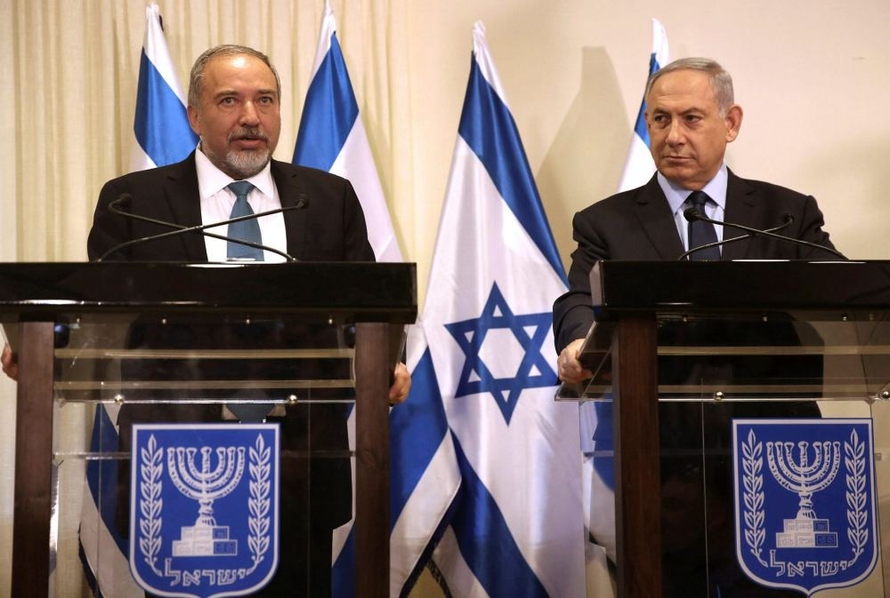 Israeli Defense Minister Avigdor Lieberman and Prime Minister Benjamin Netanyahu at the Knesset, the Israeli parliament in Jerusalem.