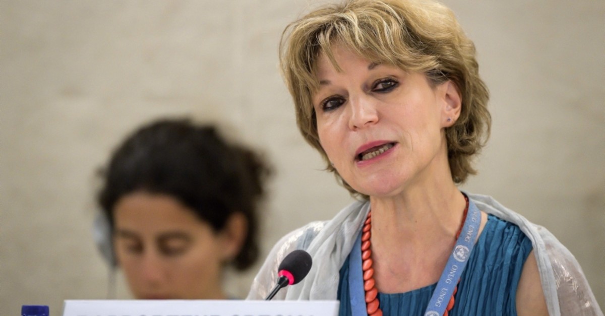 U.N. special rapporteur on extrajudicial, summary or arbitrary executions Agnes Callamard delivers her report of the killing of Saudi journalist Jamal Khashoggi during the United Nations Human Rights Council in Geneva on June 26, 2019. (AFP Photo)