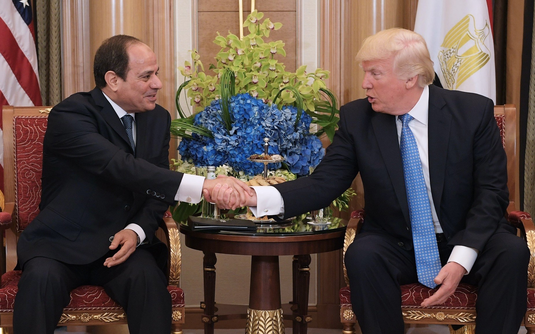 Trump and el-Sissi shake hands during a meeting in Riyadh in 2017.
