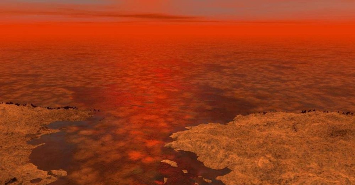 An artist's concept envisions what hydrocarbon ice forming on a liquid hydrocarbon sea on Saturn's moon Titan might look like. (REUTERS Photo)