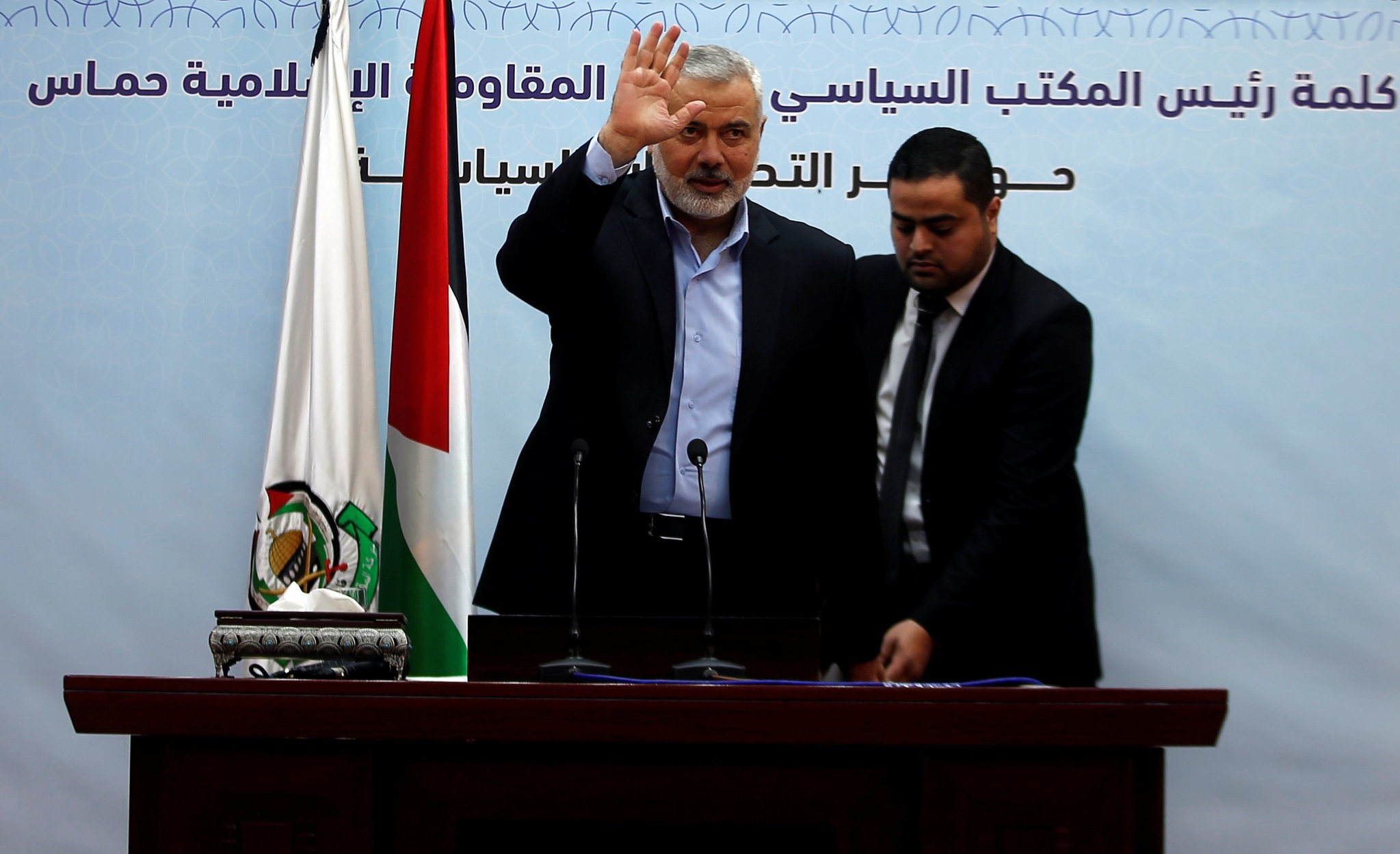 Hamas Chief Ismail Haniyeh waves as he delivers a speech in Gaza City January 23, 2018. (REUTERS Photo)