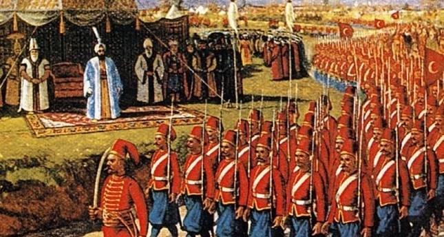 صورة لمسيرة للجيش العثماني أمام السلطان قبيل أحد الفتوحات
