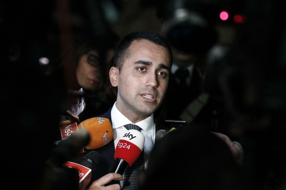 Italian Deputy Premier Luigi Di Maio speaks with journalists, Rome, Jan. 21, 2019.