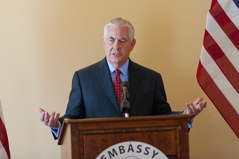 A handout photo made available by the United States Department of State shows U.S. Secretary of State Rex Tillerson speaking to members of the press in Manila, Philippines, August 7, 2017, on the sidelines of the ASEAN. (EPA Photo)