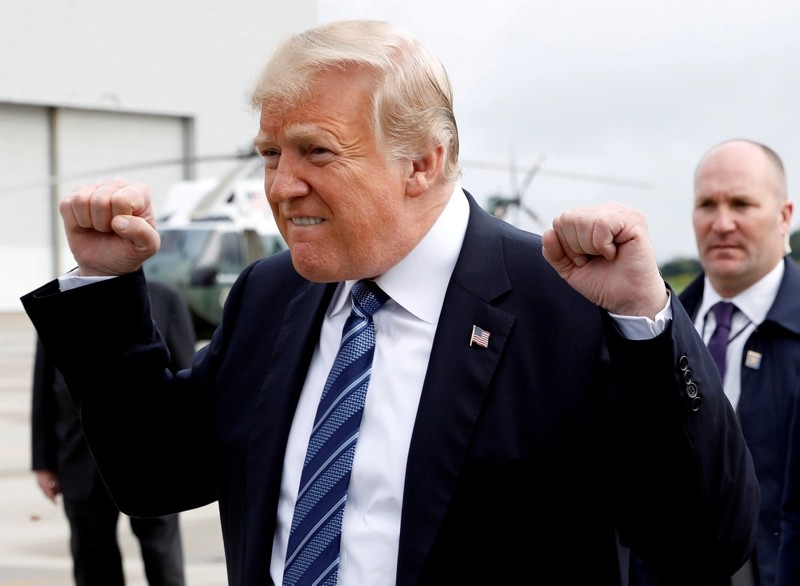 U.S. President Donald Trump gestures after arriving at John Murtha Johnstown-Cambria County Airport in Somerset County, Pennsylvania, U.S., September 11, 2018. (Reuters Photo)