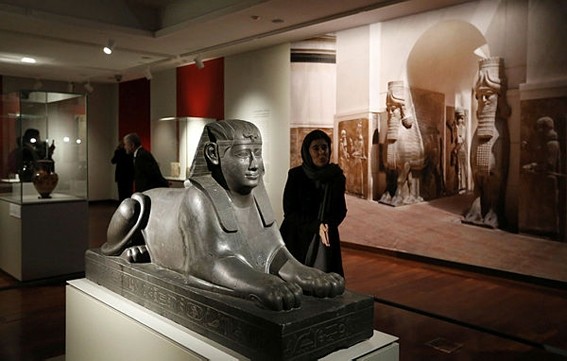 A Sphinx statue is among the 50 artworks on display in the exhibition ,The Louvre in Tehran, at the National Museum.