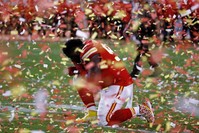 Kansas City Chiefs' Khalen Saunders reacts after the game, Miami, Feb. 2, 2020. (AP Photo) 