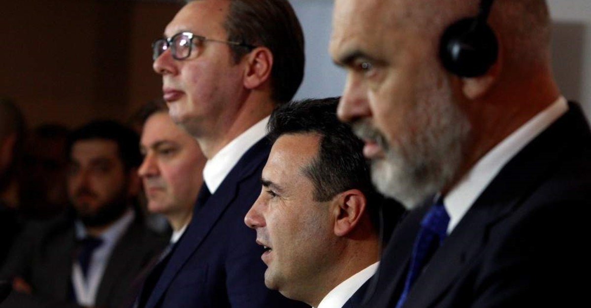 North Macedonia's Prime Minister Zoran Zaev, Albania's Prime Minister Edi Rama and Serbia's President Aleksandar Vucic attend a news conference during trilateral meeting in Ohrid, North Macedonia November 10, 2019. (REUTERS Photo)