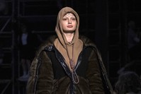 This Feb. 17, 2019, photo shows a model wearing a creation by Burberry at the Autumn/Winter 2019 fashion week runway show in London. (AP Photo)