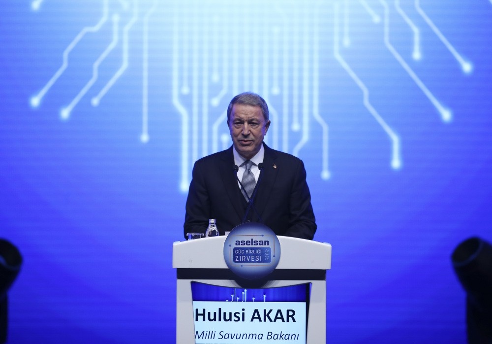 National Defense Minister Hulusi Akar speaks at a panel organized by Turkey's leading state-owned defense company ASELSAN, Feb. 5, 2019.