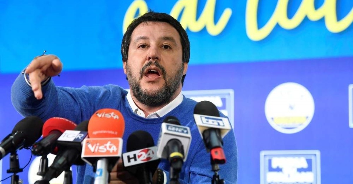 Leader of Italy's far-right League party Matteo Salvini speaks after polls close for the Emilia-Romagna regional election, in Bologna, Italy, Jan. 27. (Reuters Photo)