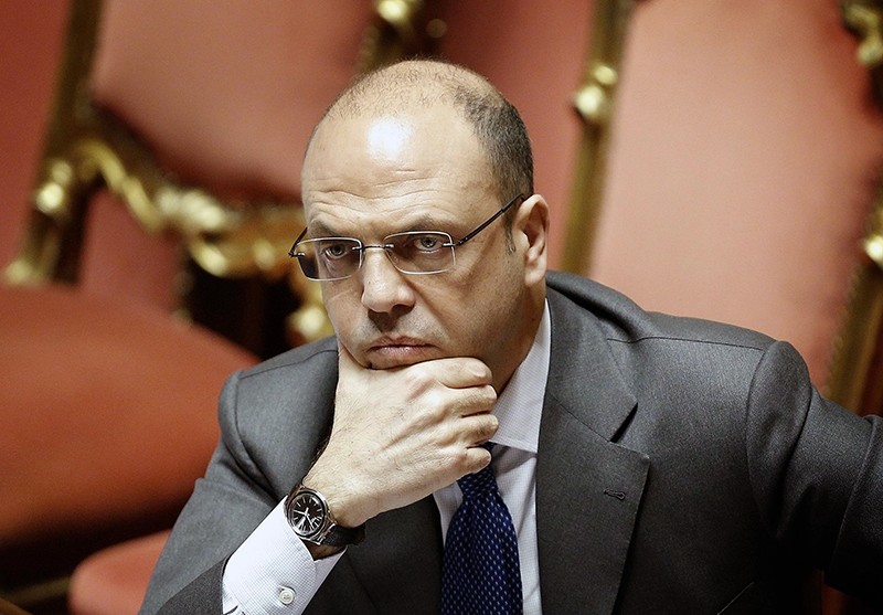 Italian Interior Minister Angelino Alfano speaks during a session in the senate in Rome, Italy. (EPA Photo)